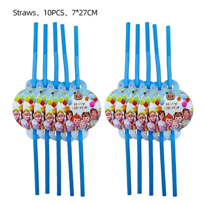 Cocomelon Balloon JJ Melon Watermelon Toy Happy Birthday Banner Party Decoration Backdrop Cake Topper JOJO Disposable Tableware