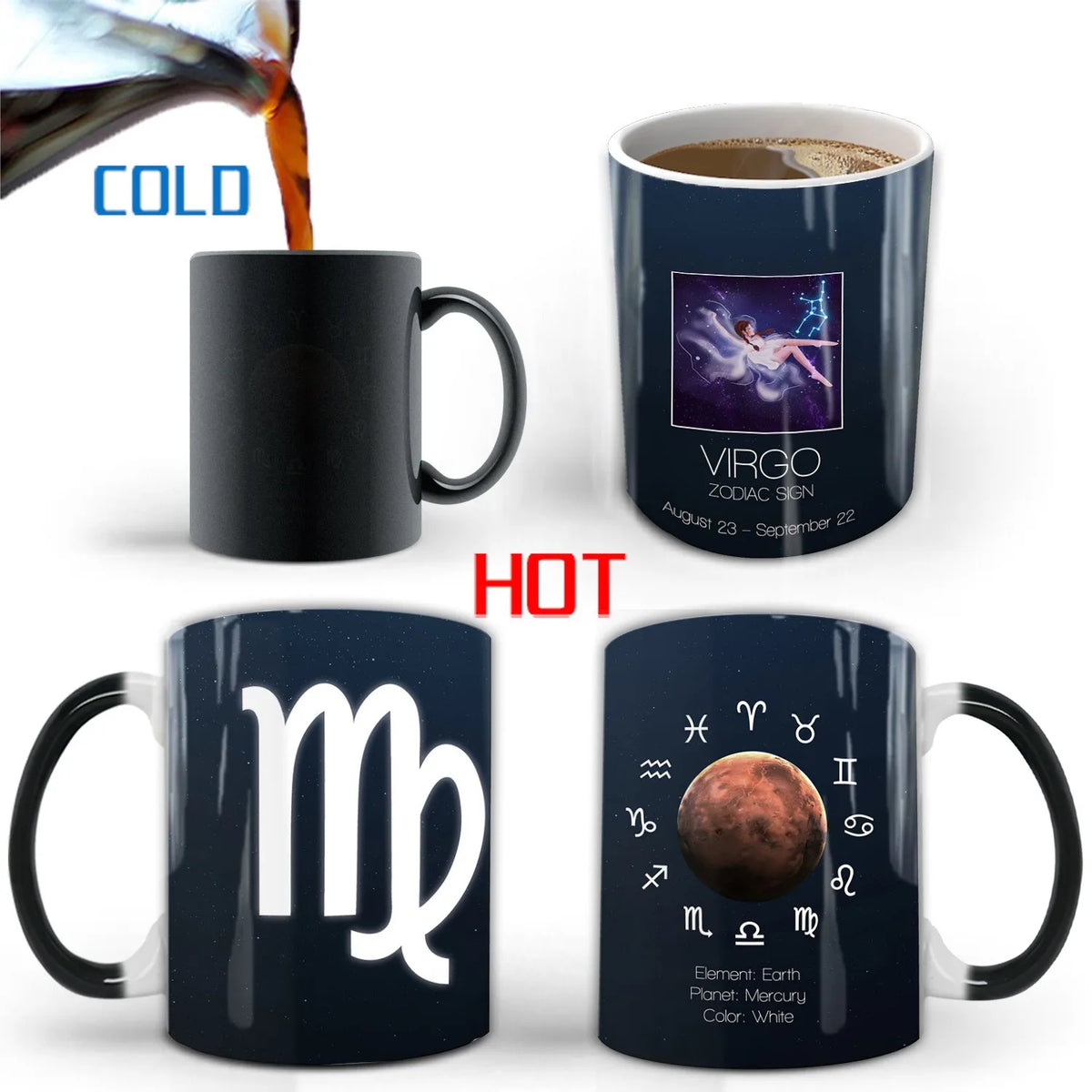 Creative Constellation Changing Color Cup Water Transfer magic Coffee Mug  friends birthday gift cup