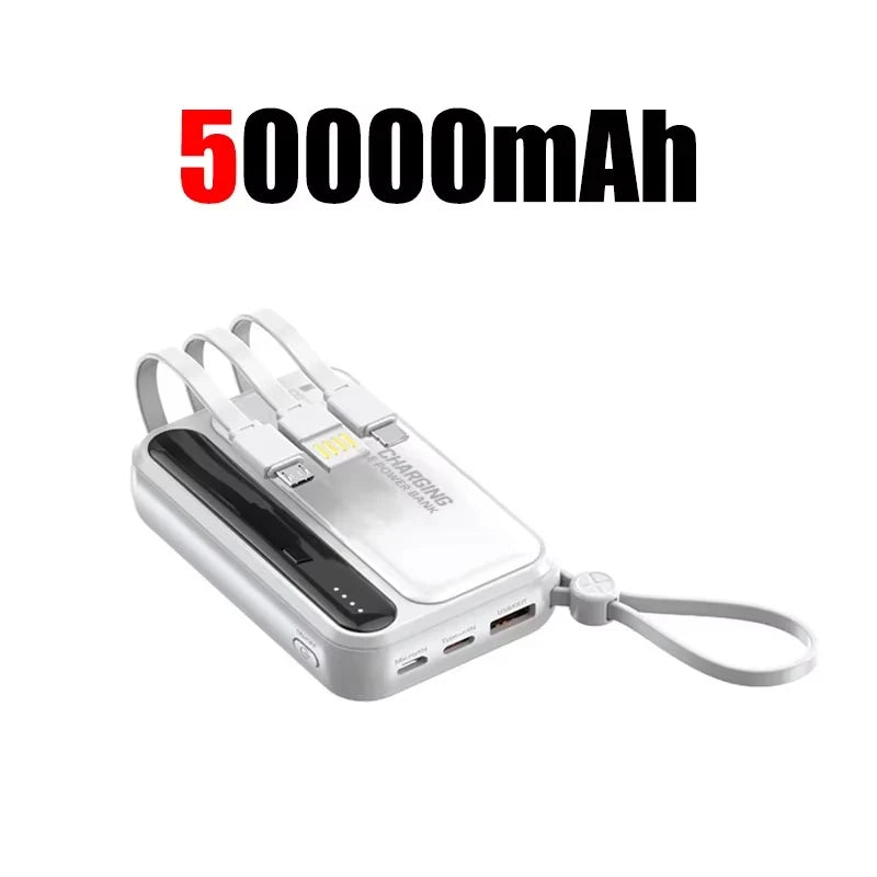 Lenovo 4 Built-in Type C Cables Mini Fast Charging 500000mAh Power Bank Compatible With iPhone Samsung Android Smart Mobiles