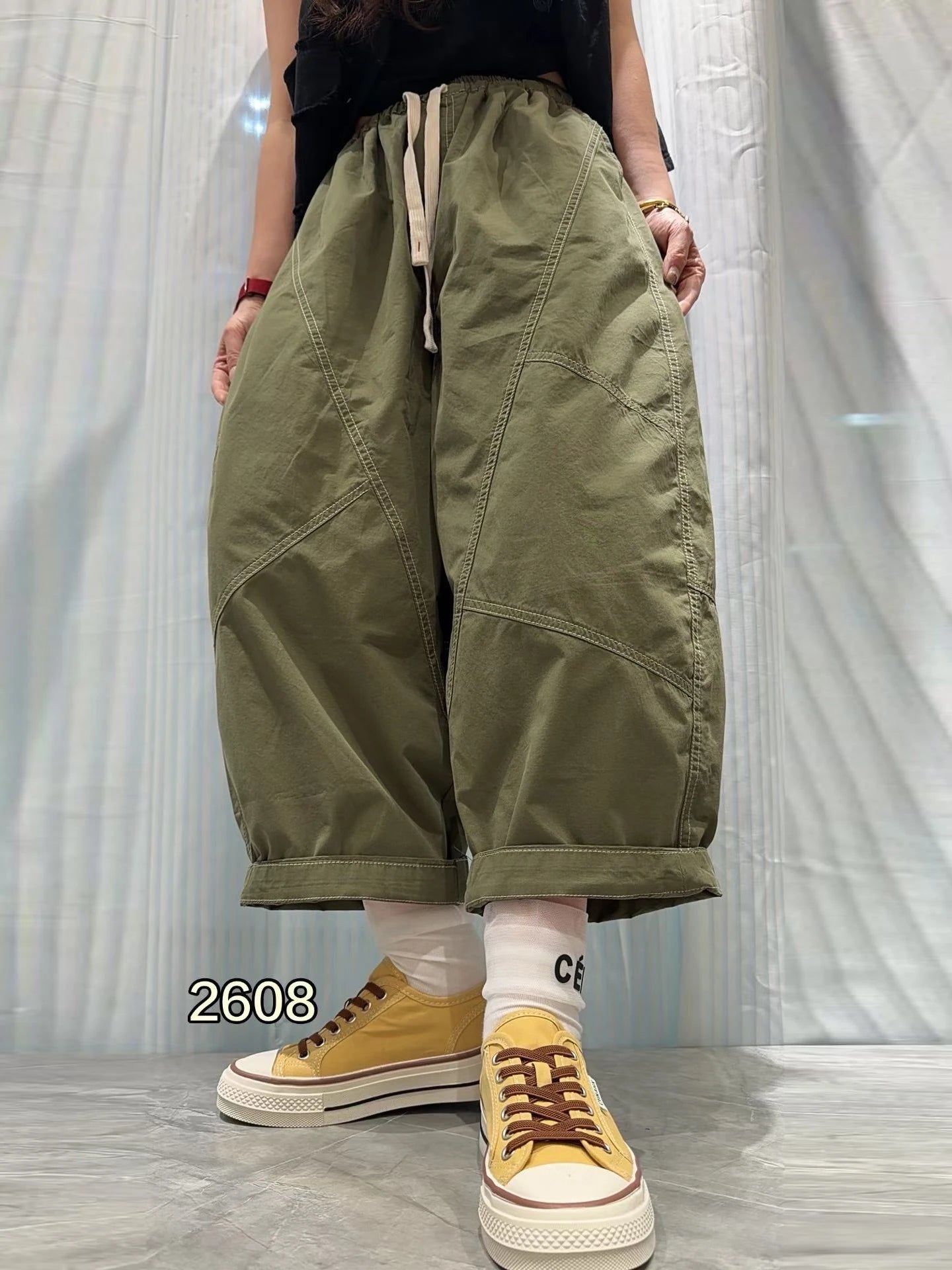 Patchwork Denim Washed Cotton Casual Pants Women Plus Size Loose Cropped Pants 2026 Spring Summer Denim Jeans JLJ522
