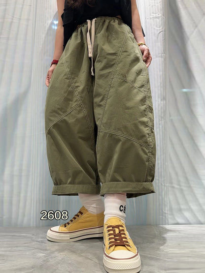Patchwork Denim Washed Cotton Casual Pants Women Plus Size Loose Cropped Pants 2026 Spring Summer Denim Jeans JLJ522