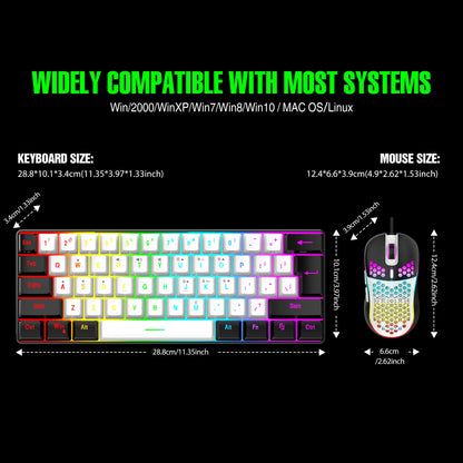 Wired 61-Key Mini Keyboard and Mouse Combo with RGB Backlight - Keyboard Mouse Set for Desktop or Laptop Computers