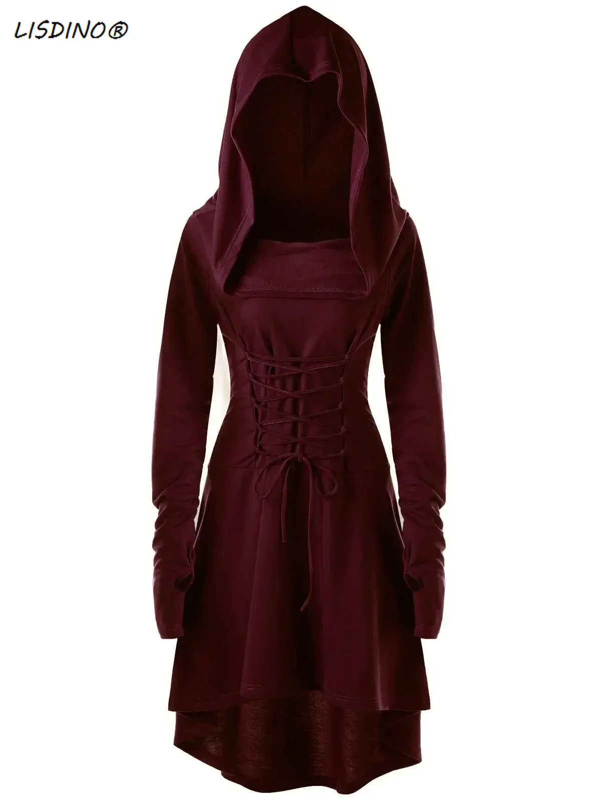 Medieval Cosplay Renaissance Archer Costumes Hooded Robe Lace Up Pullover Long Hoodie Dress Cloak Halloween Party