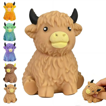 Highland Cow Squishy Toy Slow Rising Stress Relief Fidget Ball Cute Stuffed Animal Squeeze Toy for Kids Adults Birthday Gift