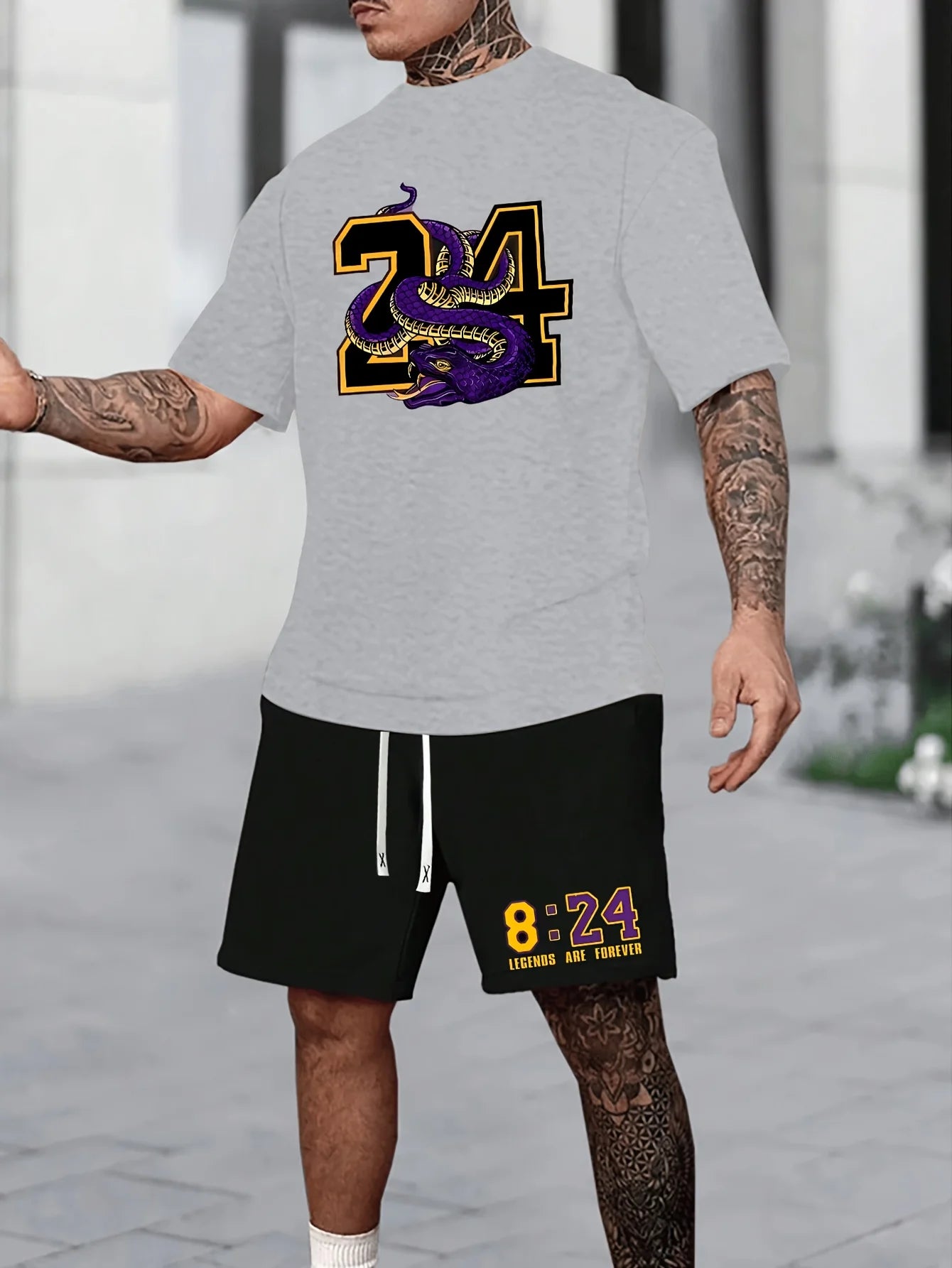 Summer Men's Chicago-Themed Relaxed Set Size 32 Printed T-Shirt and Shorts Set Adult Sports Casual Plus Size Two-Piece Set
