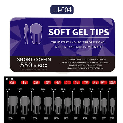550pcs Translucent Frosted Nail Tips Soft Almond Coffin Square Acrylic Soft Full Cover False Nails Matte Press On Nails Manicure