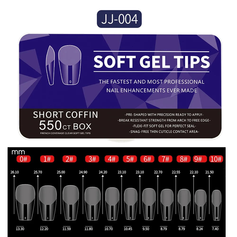 550pcs Translucent Frosted Nail Tips Soft Almond Coffin Square Acrylic Soft Full Cover False Nails Matte Press On Nails Manicure