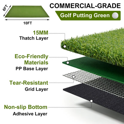 6x10 ft Golf Simulator Turf Putting Green Practice Mat, 15mm Pile Non-Slip Backing for Home Simulator Basement Garage, Artificial Turf for Driving Range(Only Grass Turf)