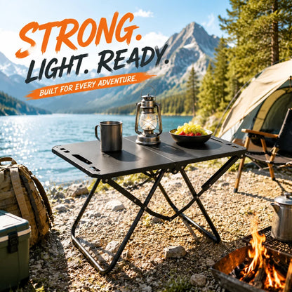 Portable Foldable Outdoor Table Hollowed Side for Hanging Goods Sturdy Desk Ideal for Camping Beach and Picnic