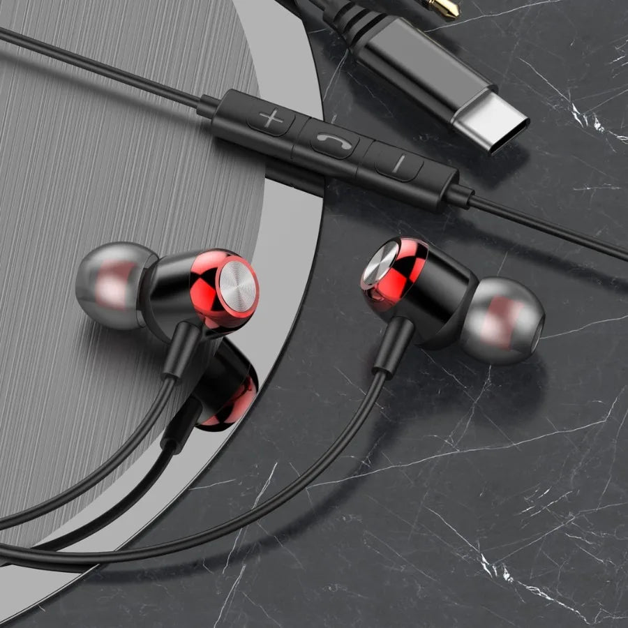 EARDECO TypeC/3.5mm Wired Headphones with Mic Volume Control Music Headset with Bass Phone Earphones for Samsung Huawei Xiaomi