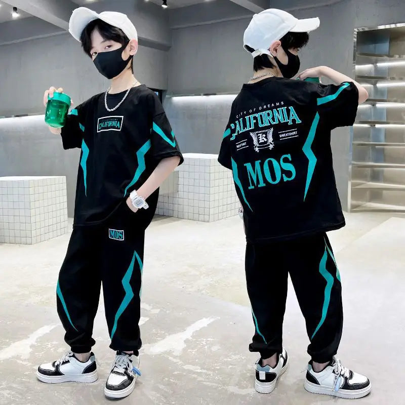 2026 Summer Boys Clothes Set Letter Top & Pants 2 Pieces Suit Teenage Boy Print Tracksuit Cool Boy Style Children Outfit