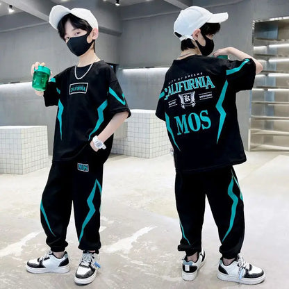 2026 Summer Boys Clothes Set Letter Top & Pants 2 Pieces Suit Teenage Boy Print Tracksuit Cool Boy Style Children Outfit
