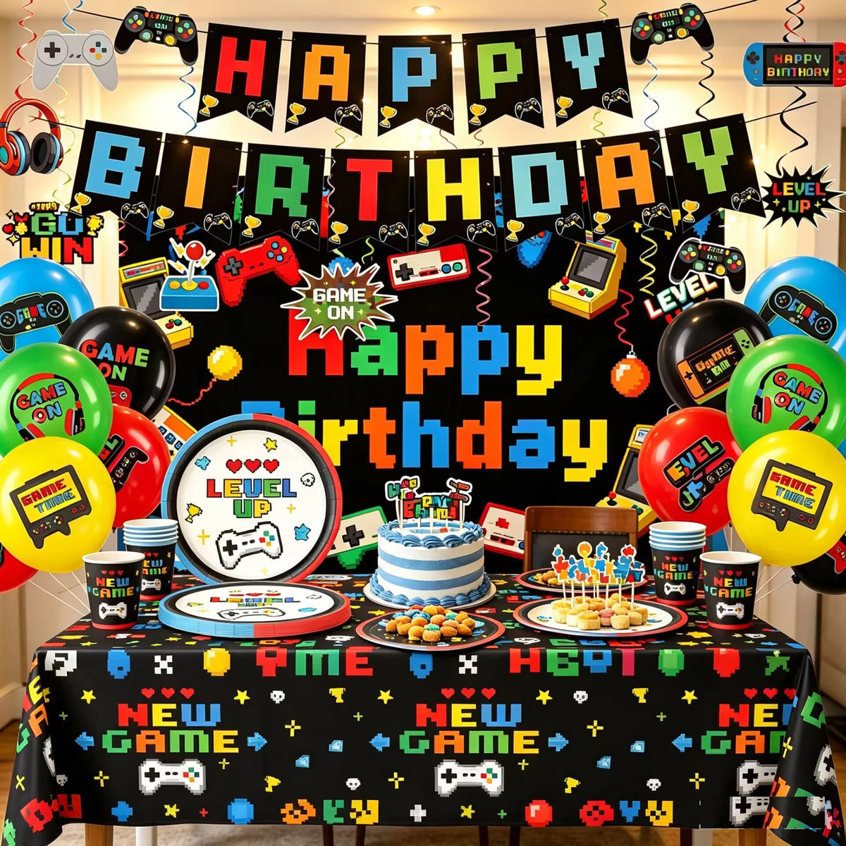 Gamepad Boy Birthday Party Decorations Paper Cup Plate Napkin Tablecloth Banner Caketopper Balloons For Baby Shower Supplies