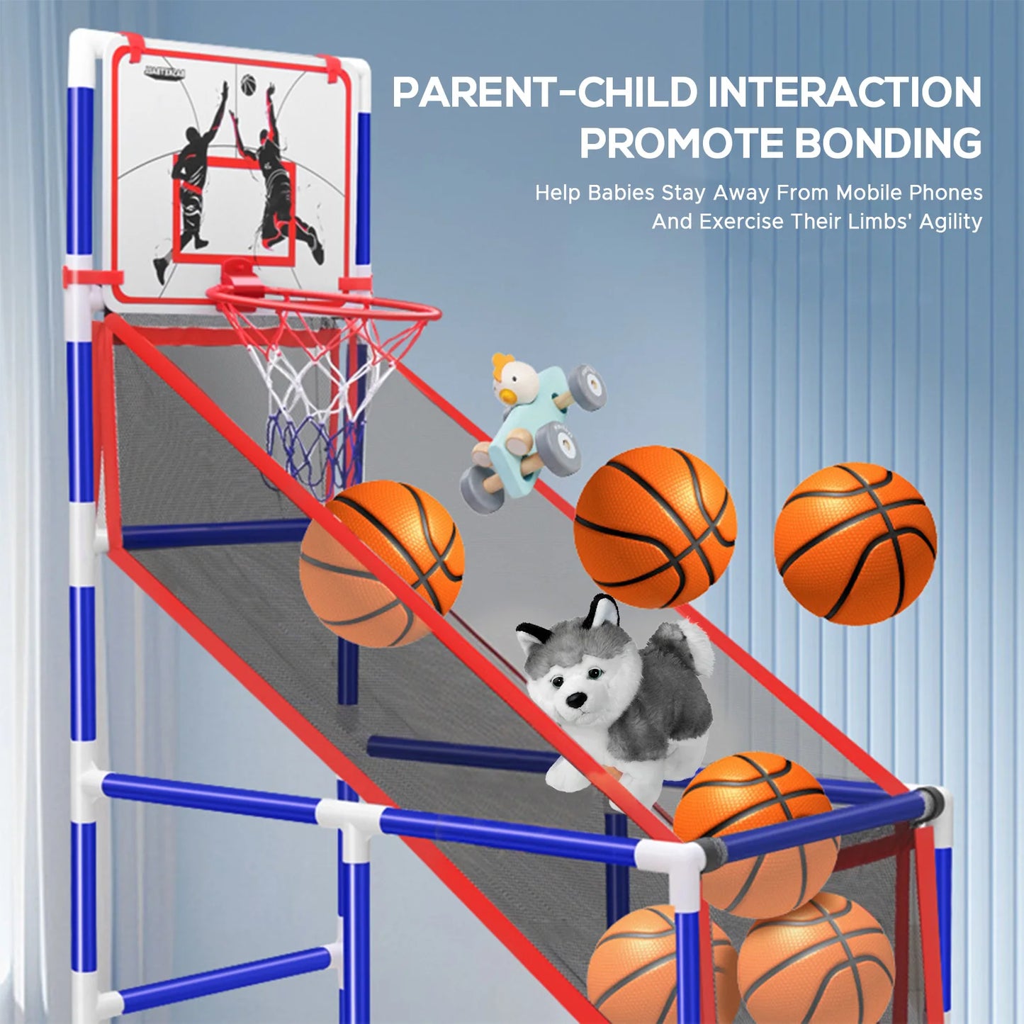 Basketball Game Set Kids Basketball Hoop for Indoor Outdoor with 4 Balls 88cm to 140cm Height Adjustment Basketball Training