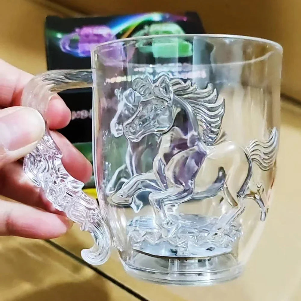 1Pc LED Flash Magic Color Changing Horse Cup Water Activated Light-Up Beer Coffee Milk Tea Wine Whisky Bar Mug Travel Gift