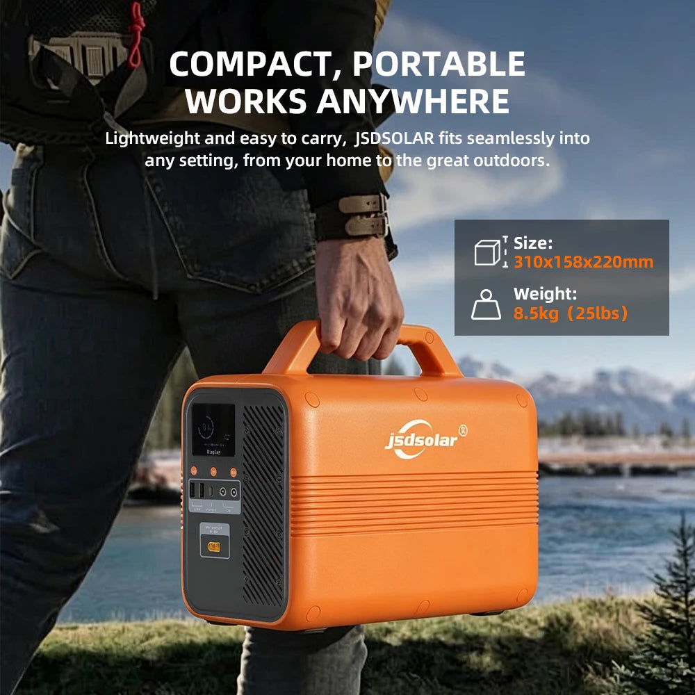 Jsdsolar Portable Power Station 1004.8Wh 500W Outdoor Solar Generator with 120Vac AC Outlet and USB-C PD(30W) Port Power Supply
