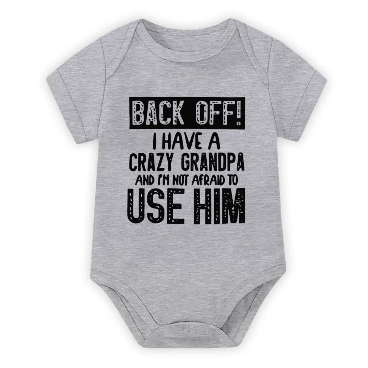 Cute Cotton Baby Bodysuit with "Back Off! I Have A Crazy Grandpa" Print Short Sleeve Baby Girl Boy Jumpsuit Kids Cotton Clothes