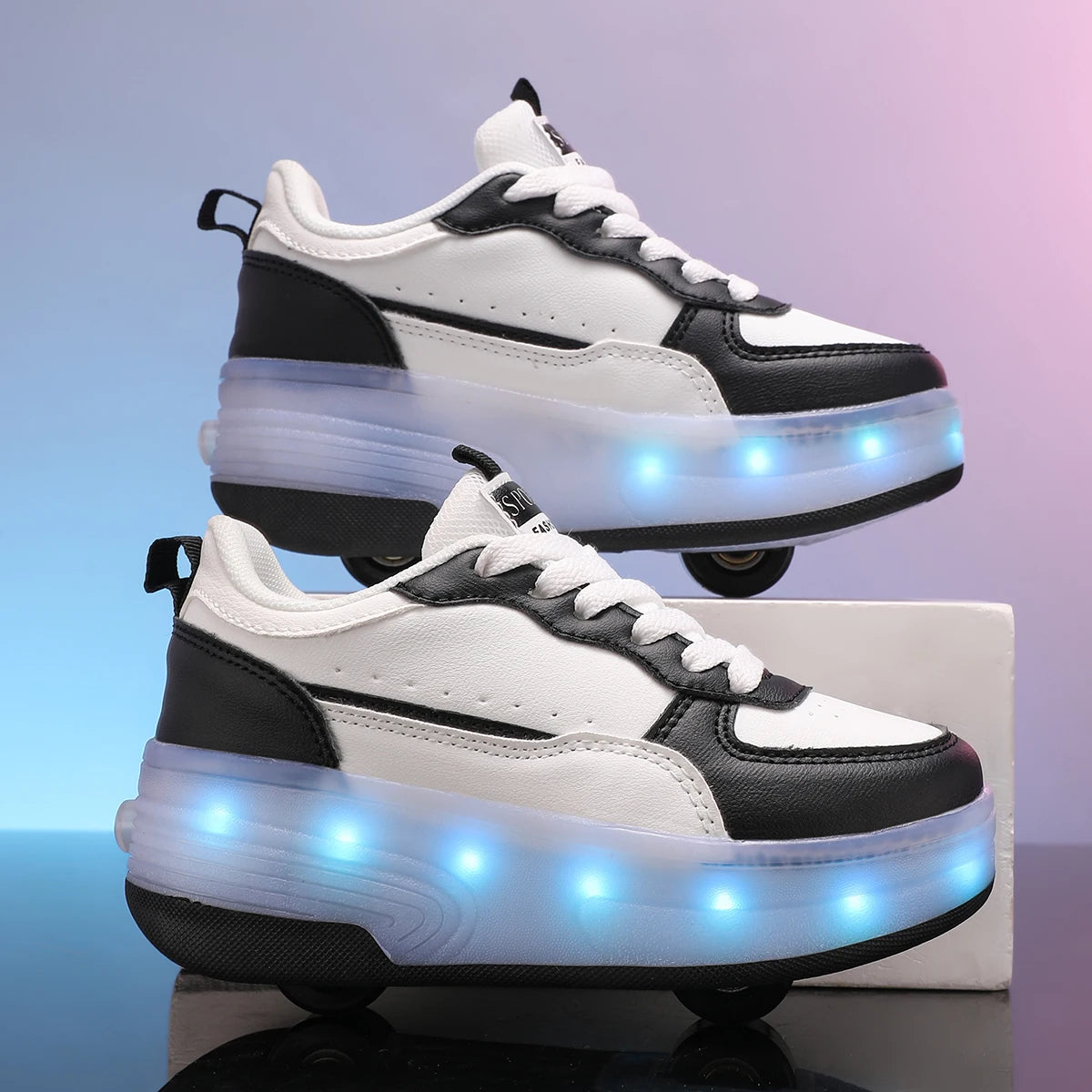 LED rechargeable flashing roller skates for boys and girls with detachable wheels, stylish skateboard shoes, durable and breathable
