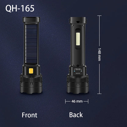 High Power LED Flashlight With Side Light Solar Powered Hand Lantern USB Rechargeable Strong Torch For Outdoor Camping Fishing