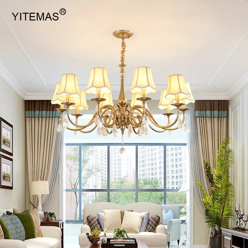 Crystal Chandelier With Lamp Shade For Living Room Gold Chandeliers Bedroom Farmhouse Church Pendant Lights Dining Room Light