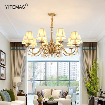 Crystal Chandelier With Lamp Shade For Living Room Gold Chandeliers Bedroom Farmhouse Church Pendant Lights Dining Room Light