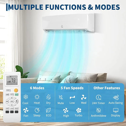 18000 BTU Mini Split Air Conditioner & Heater, 19 SEER2 230V Energy Saving Ductless AC Unit Cools Rooms up to 1250 Sq., Custom