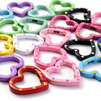 Heart-Shaped Lobster Clasp Connectors — Multicolor Metal Spring Clips