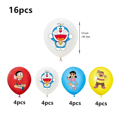 Doraemoned Balloons Cartoon Blue Jingle Cat Party Decoration Supplies Happy Birthday Banner Disposable Tableware Kid Cake Topper
