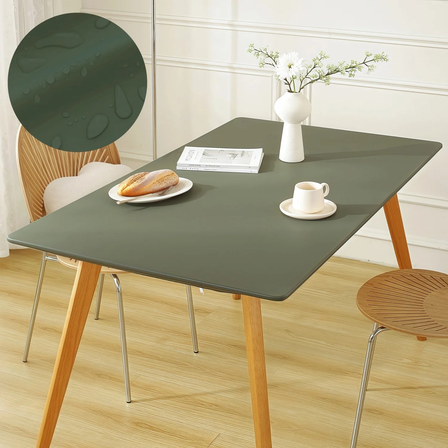 Waterproof Table Cloth Picnic Elastic PU Leather Fitted Edged Table Cloth Stretch Square/Rectangle Table Cover Wipe-Clean