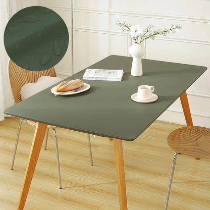 Waterproof Table Cloth Picnic Elastic PU Leather Fitted Edged Table Cloth Stretch Square/Rectangle Table Cover Wipe-Clean