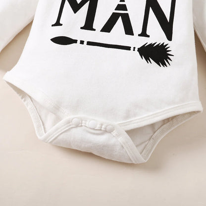 Winter 0-1 Years Old Infant Baby Boys Long  Sleeved  Letter Printing   Romper  Sports  Pants  3-Piece  Set  With  Hat