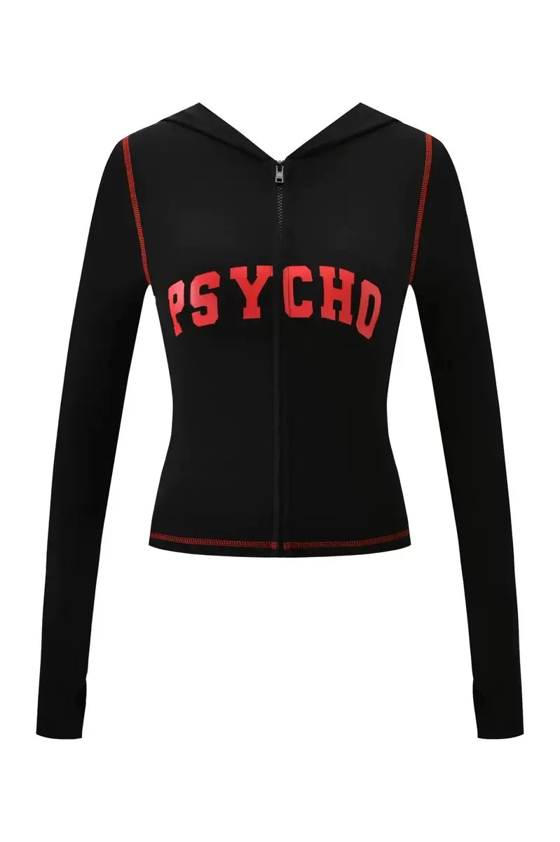 Gia Straight Shoulder Slim Letter Print Slim Hooded Zipper Short Jacket Sports Casual Pants Set