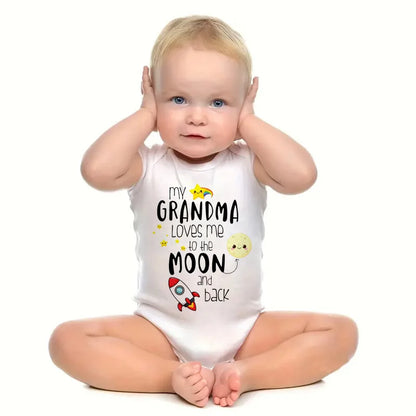 MY GRANDMA LOVES ME TO THE MOON AND BACK Funny Newborn Onesies Cut Baby Girl Boy Clothes High Quality Infant Bodysuit