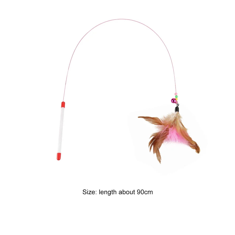 1-10Pc Interactive Cat Feather Toy Accessories  Pet Supply Wand Kitten Cat Teaser Feather Toys with Bell Interactive Stick Toy