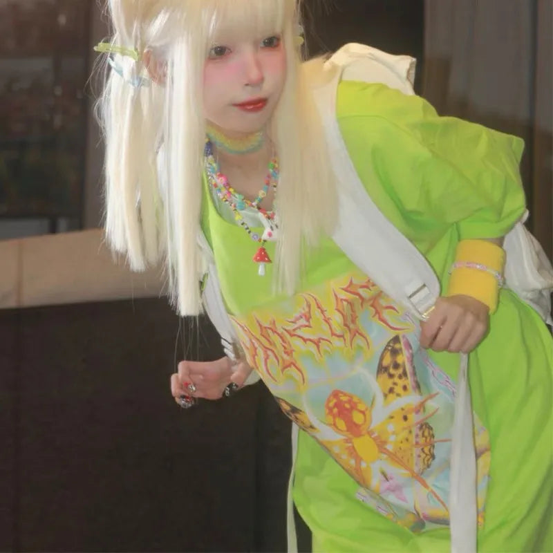 Karrcat Y2k Aesthetics T-shirt 2000s Harajuku E-girls Short Sleeve Tshirt Metal Cyber Chic Tops Punk Style Mall Goth Alt Clothes