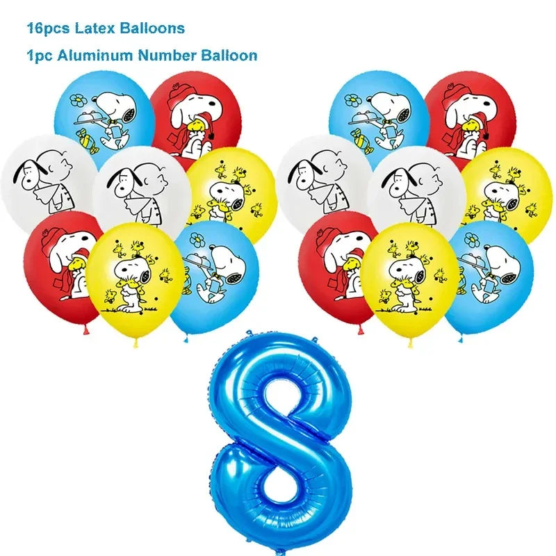 Happy Birthday Party Decorations Dog Banner Flag Foil Latex Balloons White Anime Supplies Baby Boy Girl Kids Cute Toy Gifts
