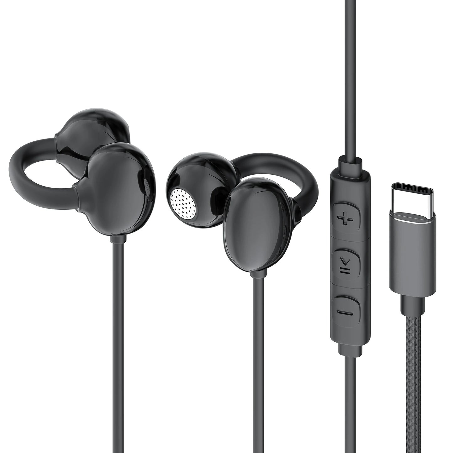 Hellodigi Wired Earphones With Microphone Ear Clip Wired Earbuds 3.5mm/Type-C Plug for PC Laptop iPhone 15 Samsung HIFI Earsets