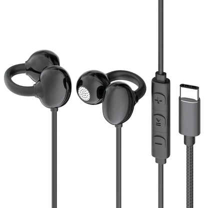 Hellodigi Wired Earphones With Microphone Ear Clip Wired Earbuds 3.5mm/Type-C Plug for PC Laptop iPhone 15 Samsung HIFI Earsets