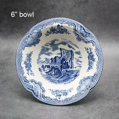 The Blue Britain Castles  Dinner Set European Style Dinner Ware Ceramic Breakfast Plate Beef Dishes Dessert Dish Soup Bowl