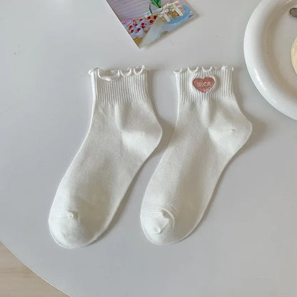 Ruffle Socks Women White Black Frilly Lolita Style Japanese Maiden Cute Kawaii Cotton Harajuku Princess Crew Socks Calcetines