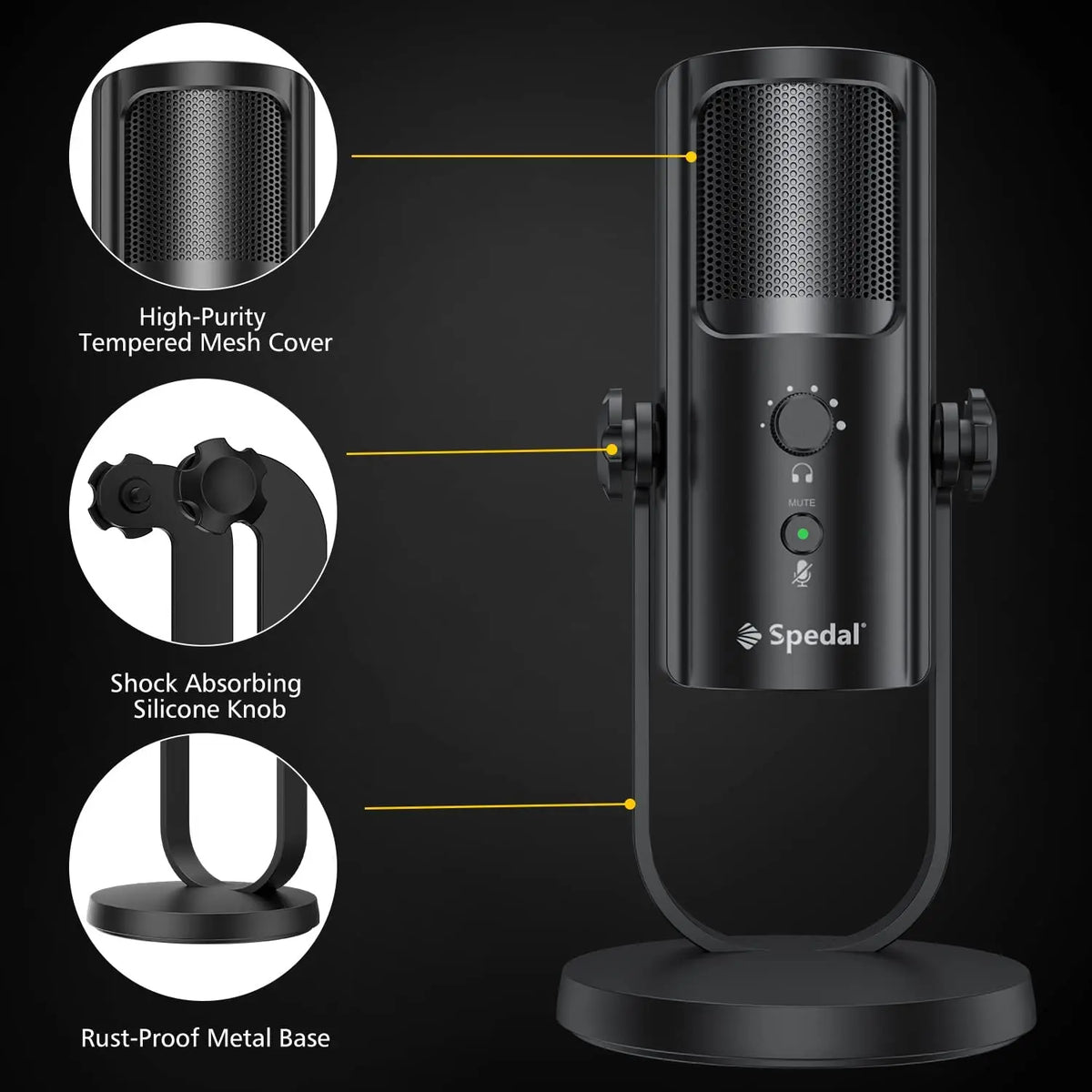 USB Microphone for PC Mac Gaming Recording Stream Podcast, Computer Condenser Mic with Phone Adapter Headphone Output