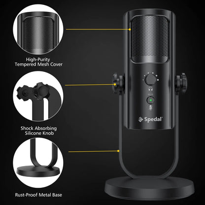 USB Microphone for PC Mac Gaming Recording Stream Podcast, Computer Condenser Mic with Phone Adapter Headphone Output