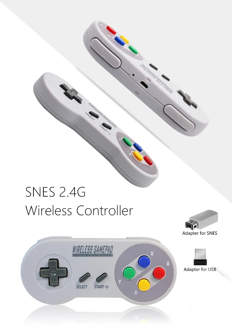 2 Reciever Wireless Colorful Button 2.4G Game Controller Joypad Joystick ByBluetooth for SNES Super Classic MINI Gamepad for PC