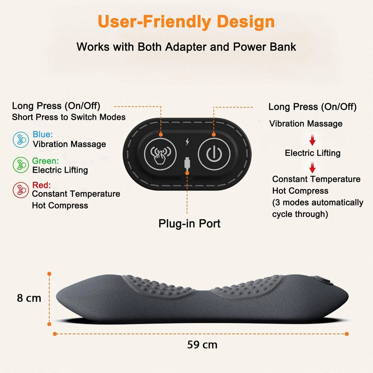 3 in 1 Back Massager Hot Compress Vibration Traction Back Massager Lumbar Pain Back Support Massager Plug-in/Rechargeable