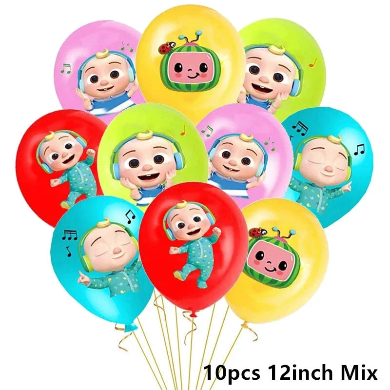 Cocomelon Balloon JJ Melon Watermelon Toy Happy Birthday Banner Party Decoration Backdrop Cake Topper JOJO Disposable Tableware
