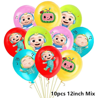 Cocomelon Balloon JJ Melon Watermelon Toy Happy Birthday Banner Party Decoration Backdrop Cake Topper JOJO Disposable Tableware