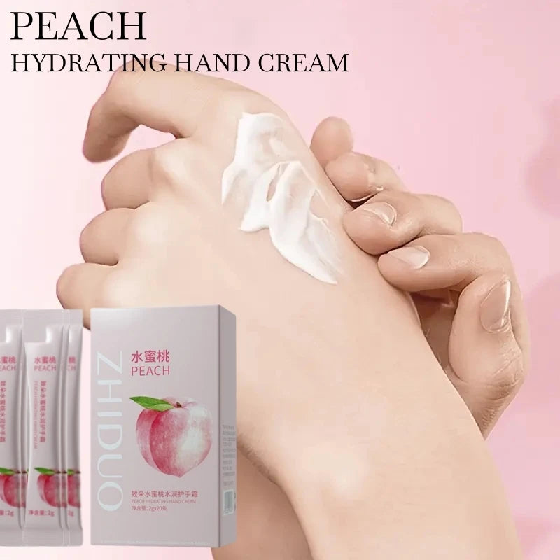 A Box of 20 Peach Moisturizing and Hydrating Hand Creams, Portable Moisturizing Sticks, Suitable as Hand Cream, Face Cream, and Body Lotion, Ideal as Souvenirs and Gifts.