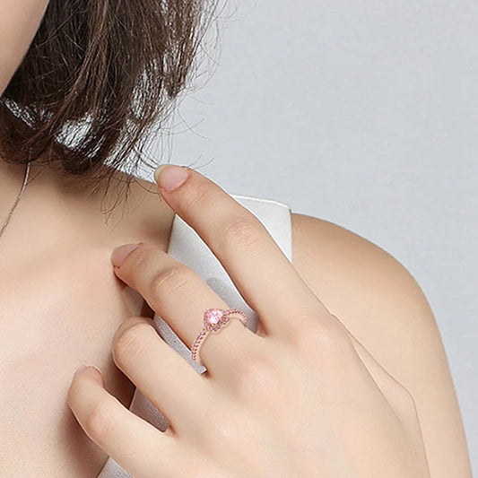 Rose Gold Plated Elegant Heart Halo Cocktail Ring Brilliant Multi Stone Fine Jewelry For Women And Teens