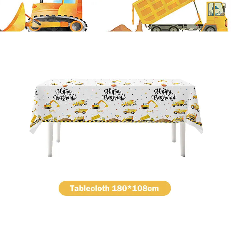 Happy Construction Birthday Party Decorations Set Plates Cup Tablecloth Gift Bags Banner Stickers Cake Decoration Party Supplies