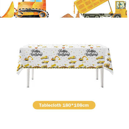 Happy Construction Birthday Party Decorations Set Plates Cup Tablecloth Gift Bags Banner Stickers Cake Decoration Party Supplies